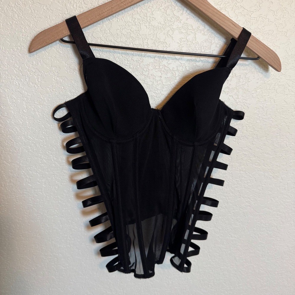 Goth Grunge Strappy Cutout Bandage Corset Bustier Top Small Black